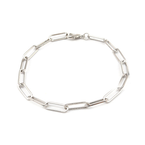 Chain Bracelets, Oval Paperclip Chain, Platinum Plated, Alloy, Silver, 22cm - BEADED CREATIONS