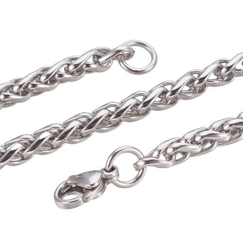 Chain Bracelets, Wheat Chain, Stainless Steel, Silver, 22cm - BEADED CREATIONS