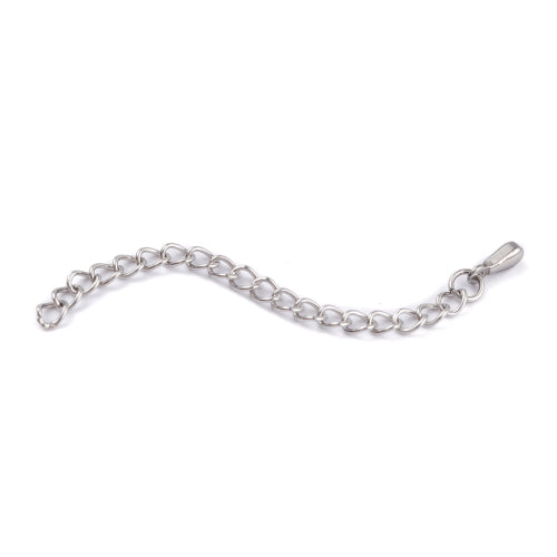 Chain Extender, 304 Stainless Steel, With Curb Chain And Teardrop, Silver Tone, 59mm - BEADED CREATIONS