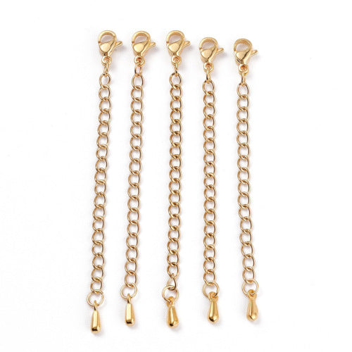 Chain Extenders, 304 Stainless Steel, With Curb Chain, Lobster Claw Clasp And Teardrop, Golden, 68.5mm - BEADED CREATIONS