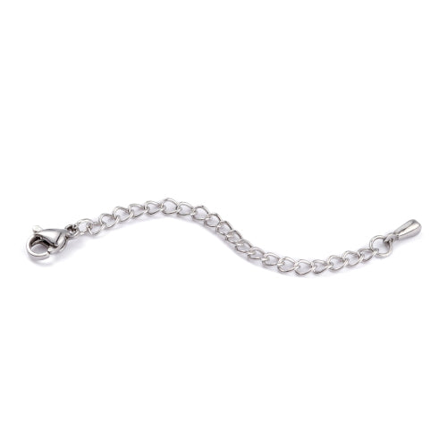Chain Extenders, 304 Stainless Steel, With Curb Chain, Lobster Claw Clasp And Teardrop, Silver Tone, 68.5mm - BEADED CREATIONS