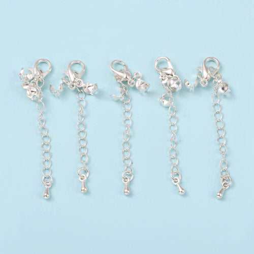 Chain Extenders, Alloy, Curb Chain, With Drop, Lobster Clasp And Bead Tips, Silver Plated, 7cm - BEADED CREATIONS