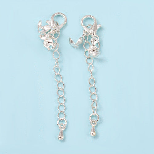 Chain Extenders, Alloy, Curb Chain, With Drop, Lobster Clasp And Bead Tips, Silver Plated, 7cm - BEADED CREATIONS