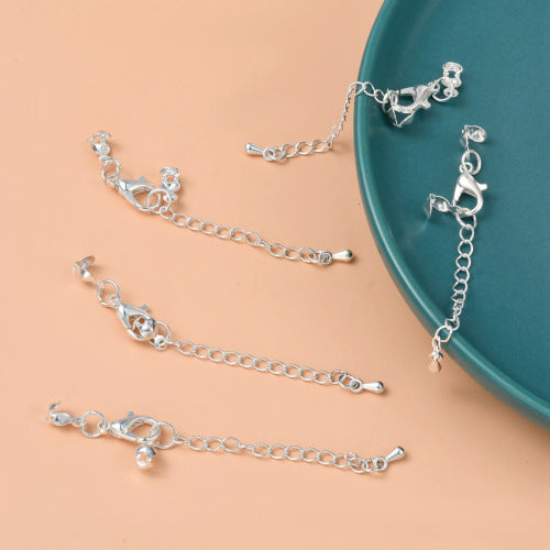 Chain Extenders, Alloy, Curb Chain, With Drop, Lobster Clasp And Bead Tips, Silver Plated, 7cm - BEADED CREATIONS