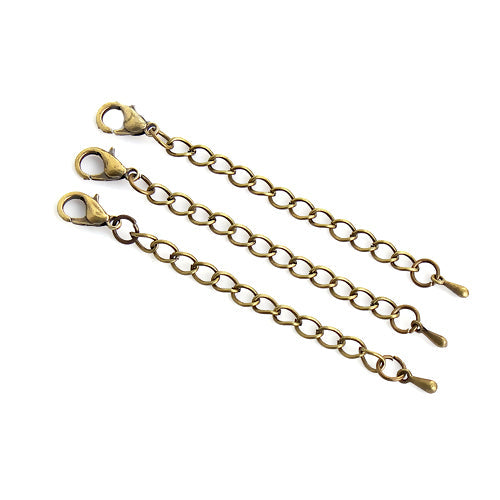 Chain Extenders, Alloy, Curb Chain, With Lobster Clasp And Teardrop, Antique Bronze, 7.5cm - BEADED CREATIONS