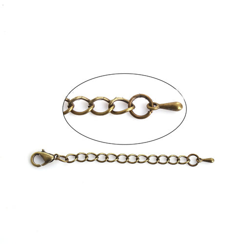 Chain Extenders, Alloy, Curb Chain, With Lobster Clasp And Teardrop, Antique Bronze, 7.5cm - BEADED CREATIONS