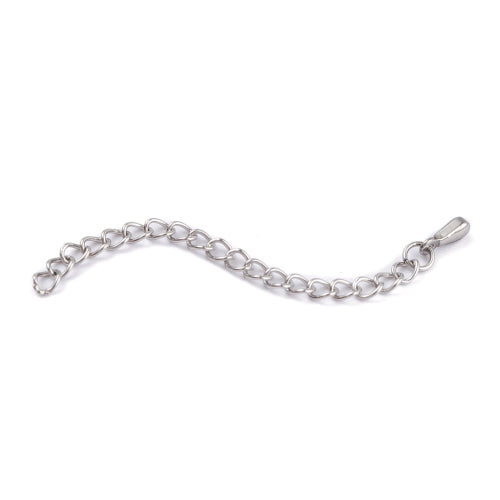 Chain Extenders, Stainless Steel, Curb Chain, With Teardrop, Silver, 59mm - BEADED CREATIONS