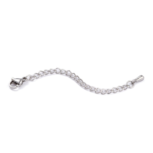 Chain Extenders, Stainless Steel, Curb Chain, With Lobster Clasp And Teardrop, Silver, 68.5mm - BEADED CREATIONS