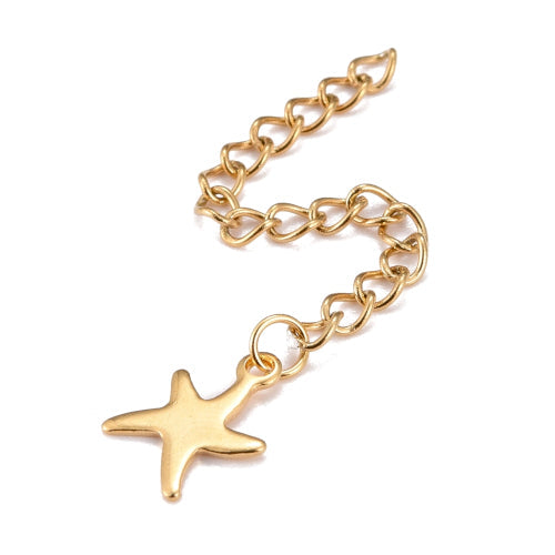 Chain Extenders, Stainless Steel, Curb Chain, With Starfish, Golden, 60mm - BEADED CREATIONS