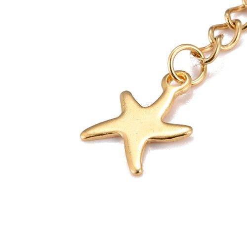 Chain Extenders, Stainless Steel, Curb Chain, With Starfish, Golden, 60mm - BEADED CREATIONS