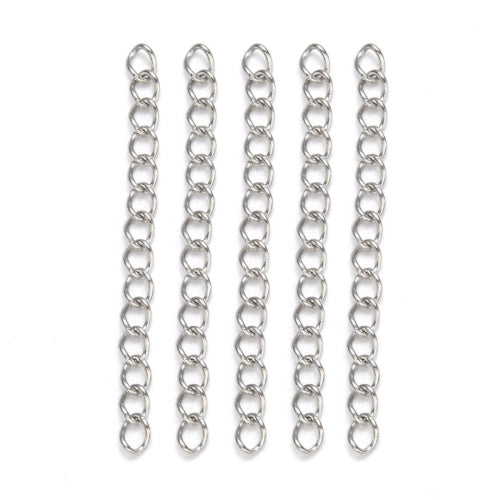 Chain Extenders, Stainless Steel, Twisted Curb Chain, Silver, 40mm - BEADED CREATIONS