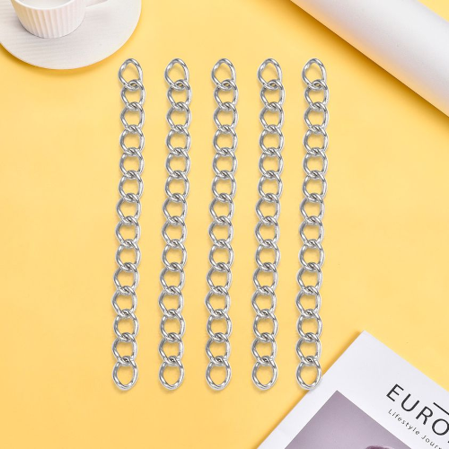 Chain Extenders, Stainless Steel, Twisted Curb Chain, Silver, 40mm - BEADED CREATIONS