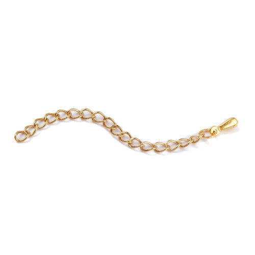 Chain Extenders, Stainless Steel, With Teardrop, (PVD), Gold, 55-63mm - BEADED CREATIONS