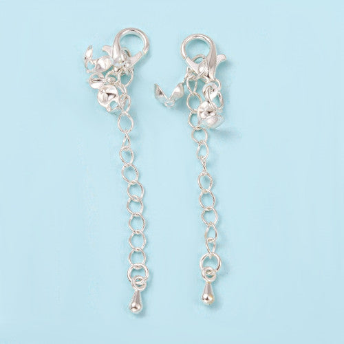 Chain Extenders, With Brass Drop, Alloy Lobster Clasp And Iron Bead Tips, Silver Plated, 7cm - BEADED CREATIONS