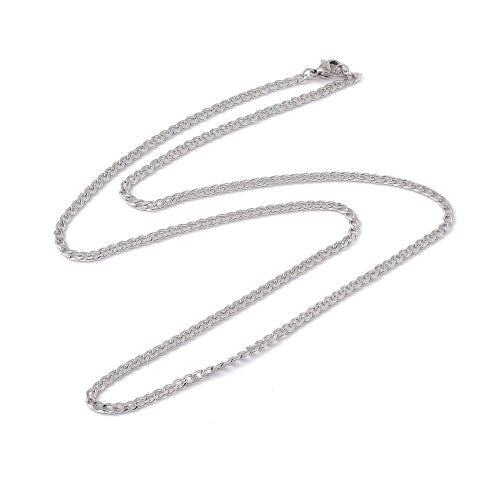 Chain Necklace, 201 Surgical Stainless Steel, Curb Chain, With Lobster Clasp, Silver Tone, 60cm - BEADED CREATIONS