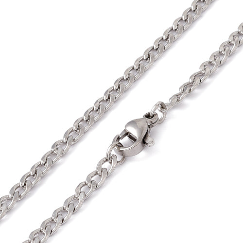 Chain Necklace, 201 Surgical Stainless Steel, Curb Chain, With Lobster Clasp, Silver Tone, 60cm - BEADED CREATIONS