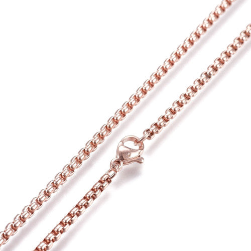 Chain Necklace, 304 Stainless Steel, 2.5mm, Venetian Box Chain Necklace, Rose Gold, 60cm - BEADED CREATIONS