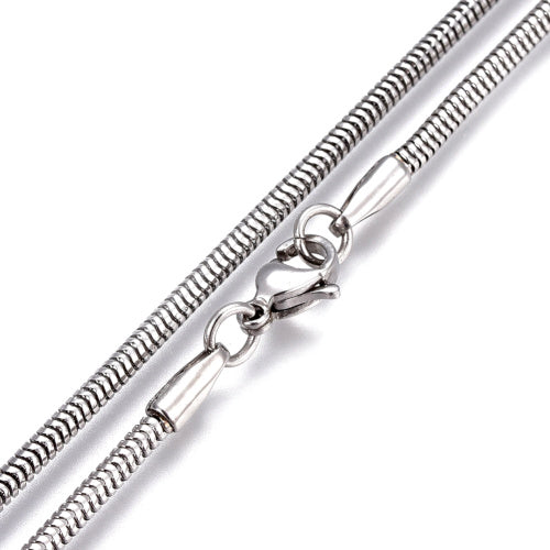 Chain Necklace, 304 Stainless Steel, 3mm, Snake Chain, With Lobster Clasp, Silver Tone, 60cm - BEADED CREATIONS