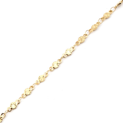 Chain Necklace, Stainless Steel, Dapped Flower Link, Golden, 45cm - BEADED CREATIONS