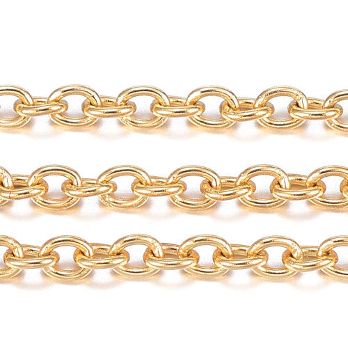 Chain, 304 Stainless Steel, Cable Chain, Soldered, Oval, 18K Gold Plated, 2.5x2mm - BEADED CREATIONS