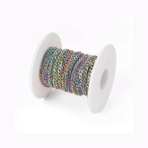 Chain, 304 Stainless Steel, Ion Plated, Curb Chain, Open Link, Rainbow, 4.5x3mm - BEADED CREATIONS