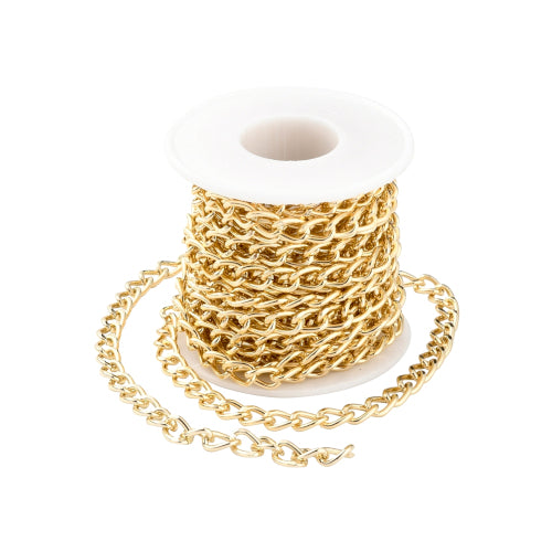 Chain, Aluminium, Twisted Chain, Curb Chain, Open Link, Golden, 10x6.5mm - BEADED CREATIONS