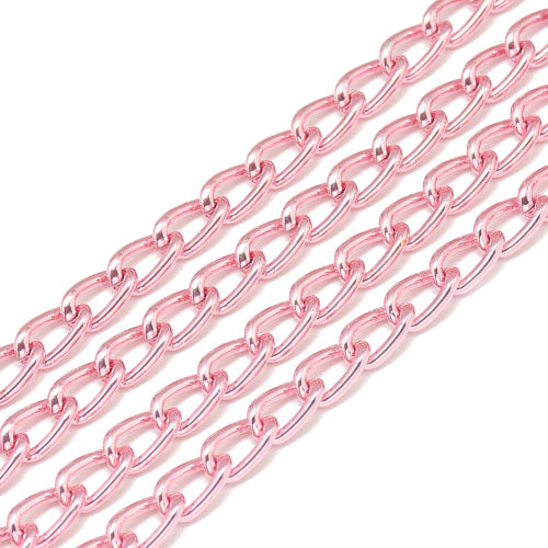 Chain, Aluminium, Twisted Chain, Curb Chain, Open Link, Pink, 8x4.5mm - BEADED CREATIONS