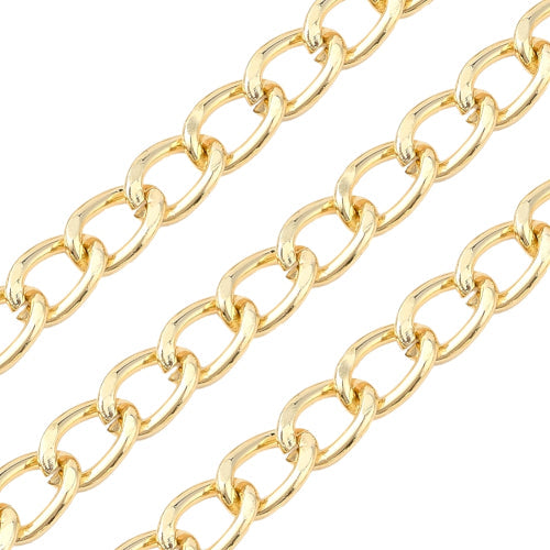 Chain, Aluminium, Twisted Curb Chain, Open Link, Golden, 10x6.5mm - BEADED CREATIONS