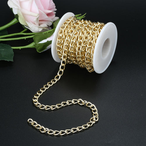 Chain, Aluminium, Twisted Curb Chain, Open Link, Golden, 10x6.5mm - BEADED CREATIONS