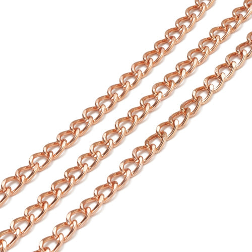 Chain, Aluminium, Twisted Curb Chain, Open Link, Rose Gold, 10x6.5mm - BEADED CREATIONS