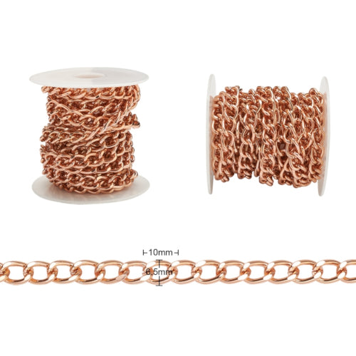 Chain, Aluminium, Twisted Curb Chain, Open Link, Rose Gold, 10x6.5mm - BEADED CREATIONS