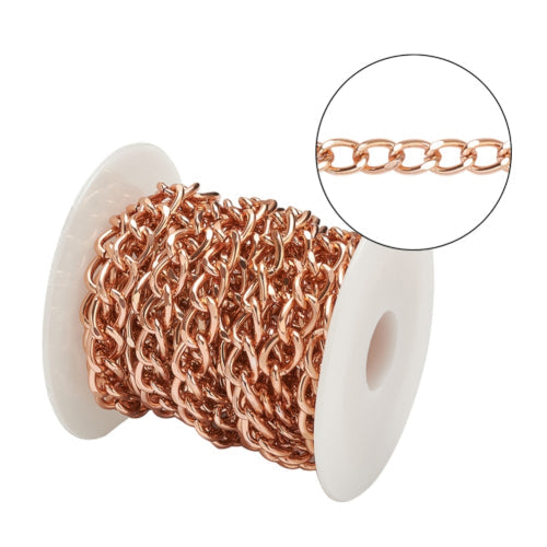 Chain, Aluminium, Twisted Curb Chain, Open Link, Rose Gold, 10x6.5mm - BEADED CREATIONS