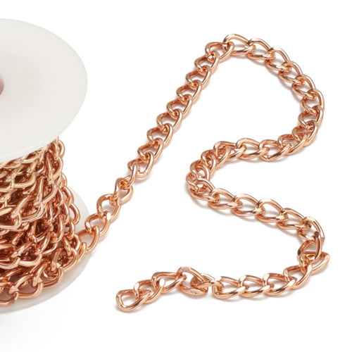 Chain, Aluminium, Twisted Curb Chain, Open Link, Rose Gold, 10x6.5mm - BEADED CREATIONS