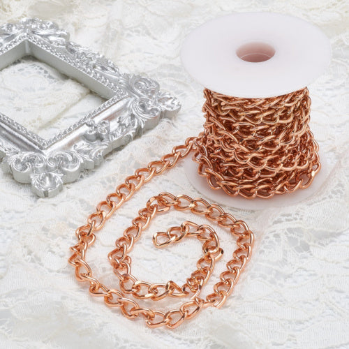 Chain, Aluminium, Twisted Curb Chain, Open Link, Rose Gold, 10x6.5mm - BEADED CREATIONS