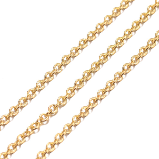 Chain, Brass, Cable Chain, Soldered, Oval, Gold Plated, 2x1.5mm - BEADED CREATIONS