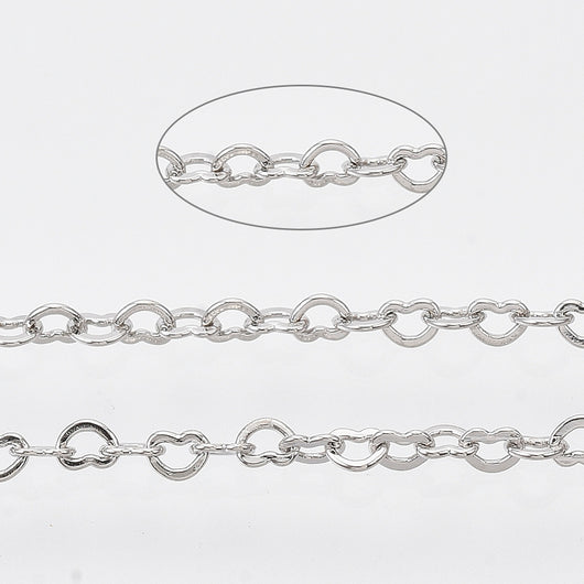 Chain, Brass, Decorative Handmade Chain, Heart Link Chain, Soldered, Silver Tone, 1.8x2.4mm - BEADED CREATIONS