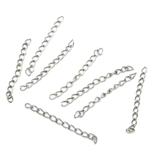 Chain Extenders, Alloy, Curb Chain, Silver, 50mm - BEADED CREATIONS