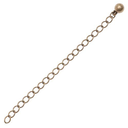 Chain Extenders, Alloy, Curb Chain, With Ball, Antique Bronze, 75mm - BEADED CREATIONS