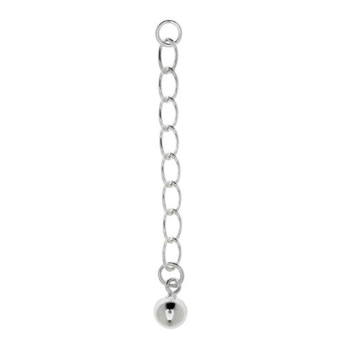 Chain Extenders, Alloy, Curb Chain, With Ball, Silver, 75mm - BEADED CREATIONS
