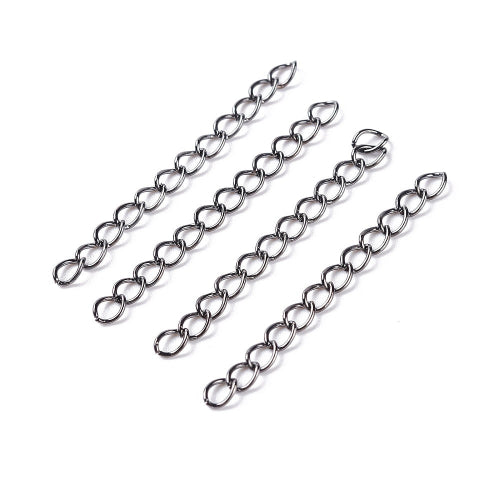 Chain Extenders, Iron, Curb Chain, Gunmetal Black, 50mm - BEADED CREATIONS