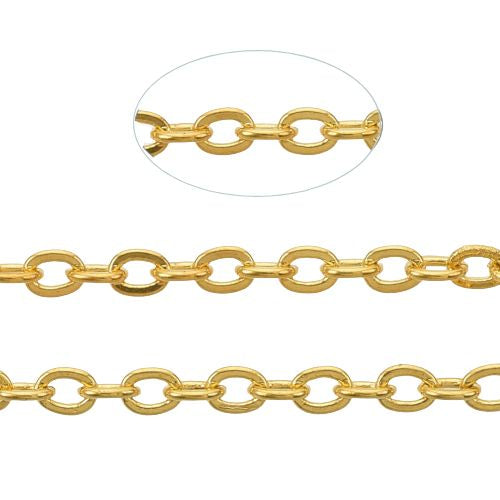 Chain, Iron, Cable Chain, Brass Coated, Soldered, Flat, Oval, Golden, 2.2x1.7mm - BEADED CREATIONS