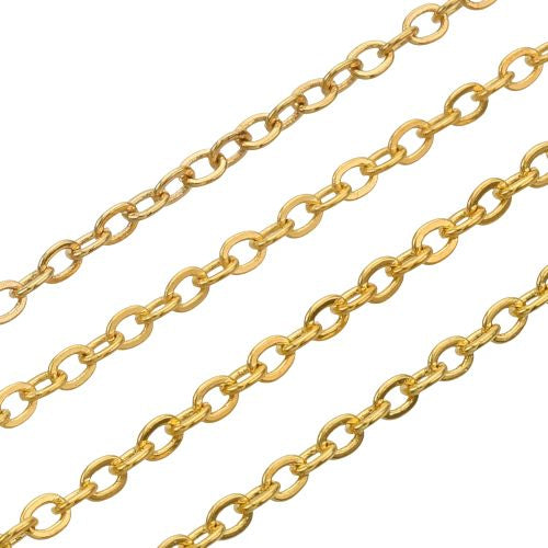 Chain, Iron, Cable Chain, Brass Coated, Soldered, Flat, Oval, Golden, 2.2x1.7mm - BEADED CREATIONS