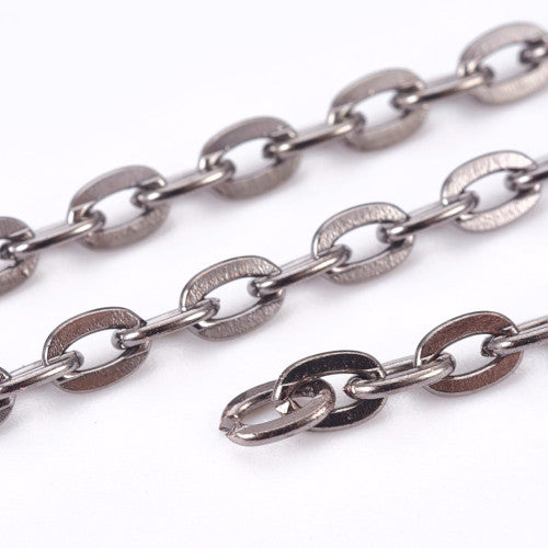 Chain, Iron, Cable Chain, Open Link, Flat, Oval, Gunmetal, 5x3.3mm - BEADED CREATIONS