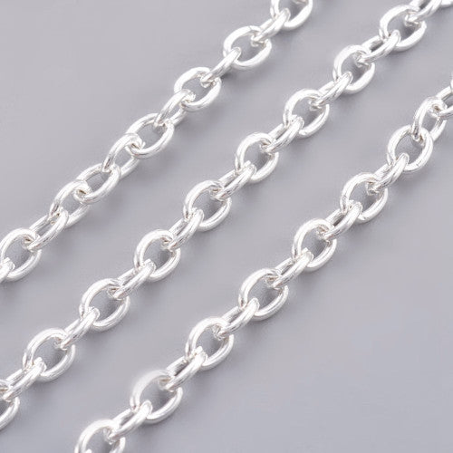 Chain, Iron, Cable Chain, Open Link, Oval, Silver Plated, 5x3mm - BEADED CREATIONS