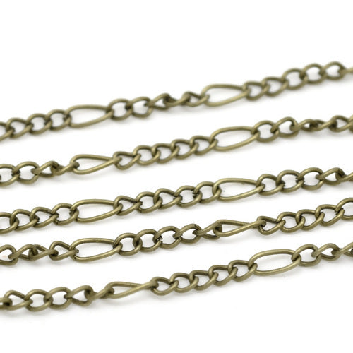 Chain, Iron, Figaro Chain, Open Link, Antique Bronze, 7.5x3.5mm - BEADED CREATIONS