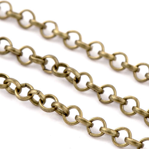Chain, Iron, Rolo Chain, Belcher Chain, Open Link, Antique Bronze, 3mm - BEADED CREATIONS