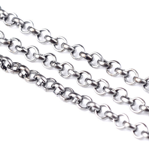 Chain, Iron, Rolo Chain, Belcher Chain, Open Link, Gunmetal, 2.5mm - BEADED CREATIONS