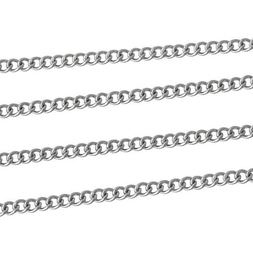 Chain, Stainless Steel, Twisted Curb Chain, Closed Link, Silver, 2.5x2mm - BEADED CREATIONS