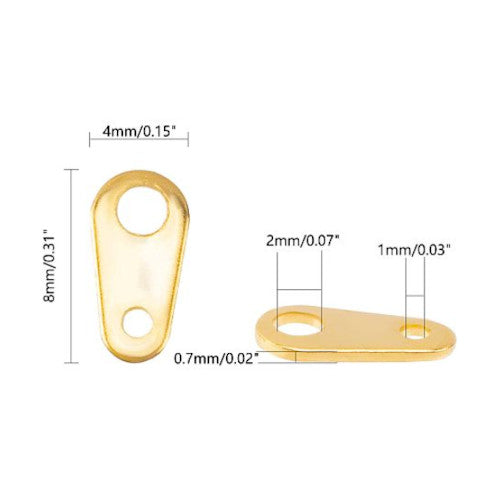 Chain Tabs, Teardrop, Stainless Steel, Gold Plated, 8mm - BEADED CREATIONS