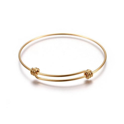 Charm Bangles, Stainless Steel, Adjustable, Double Bar, Gold Plated, 20.5-25.5cm - BEADED CREATIONS